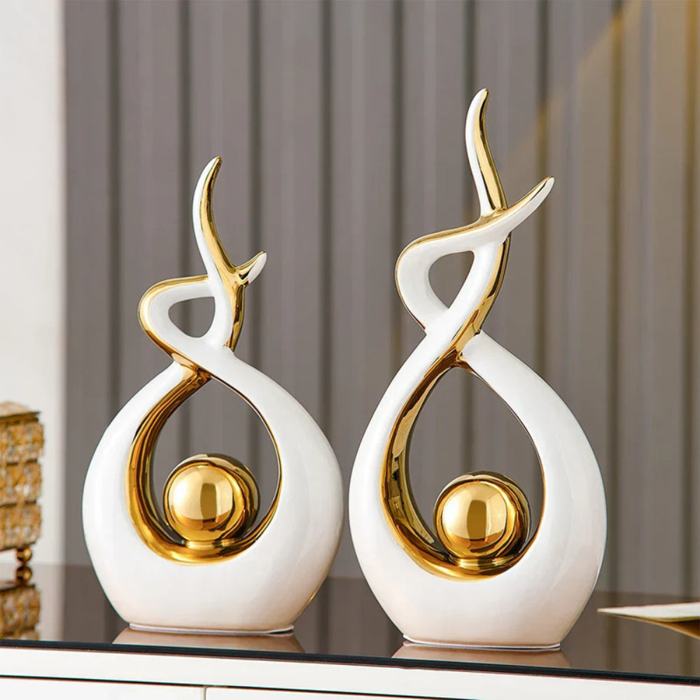Living Room Abstract Ceramic Sculpture | Modern Design with Golden Accents