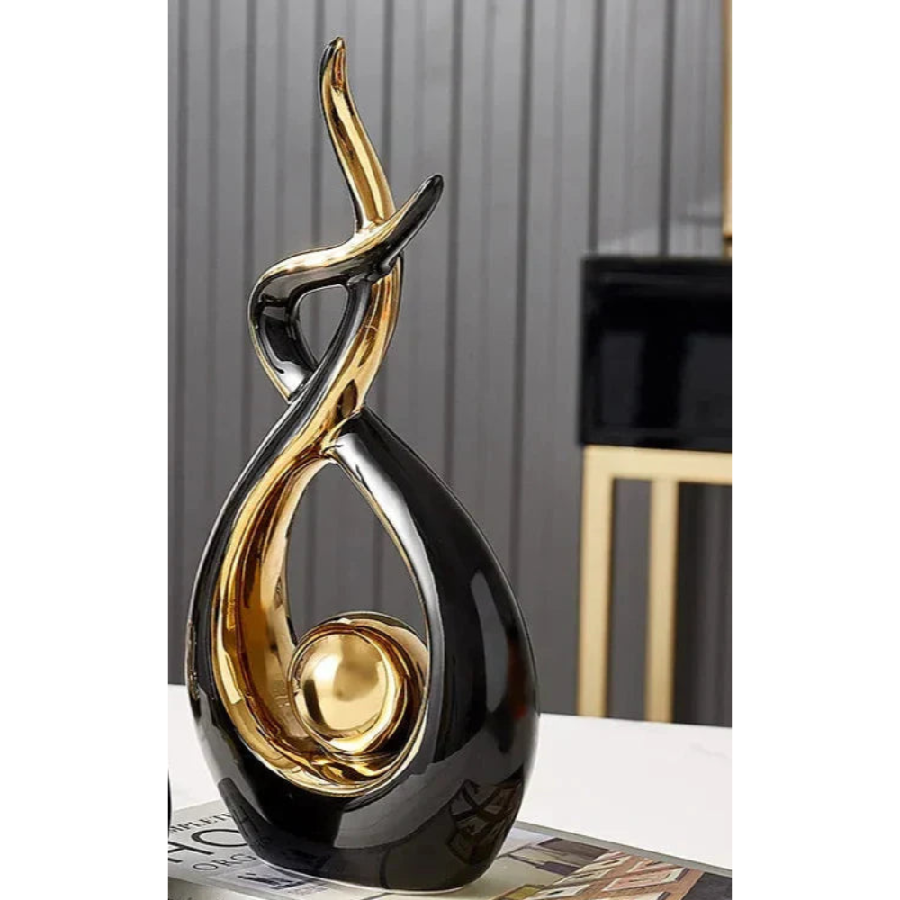 Living Room Abstract Ceramic Sculpture | Modern Design with Golden Accents