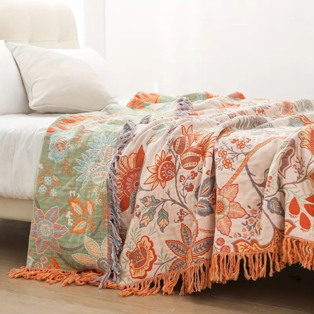 Living Room Boho Floral Throw Blanket | Cozy Decorative Accent
