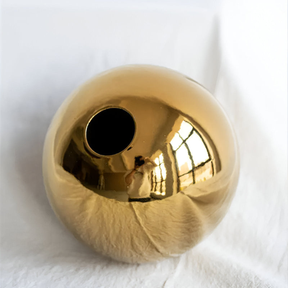 Living Room Elegant Ceramic Vase | Round Gold Finish Decor