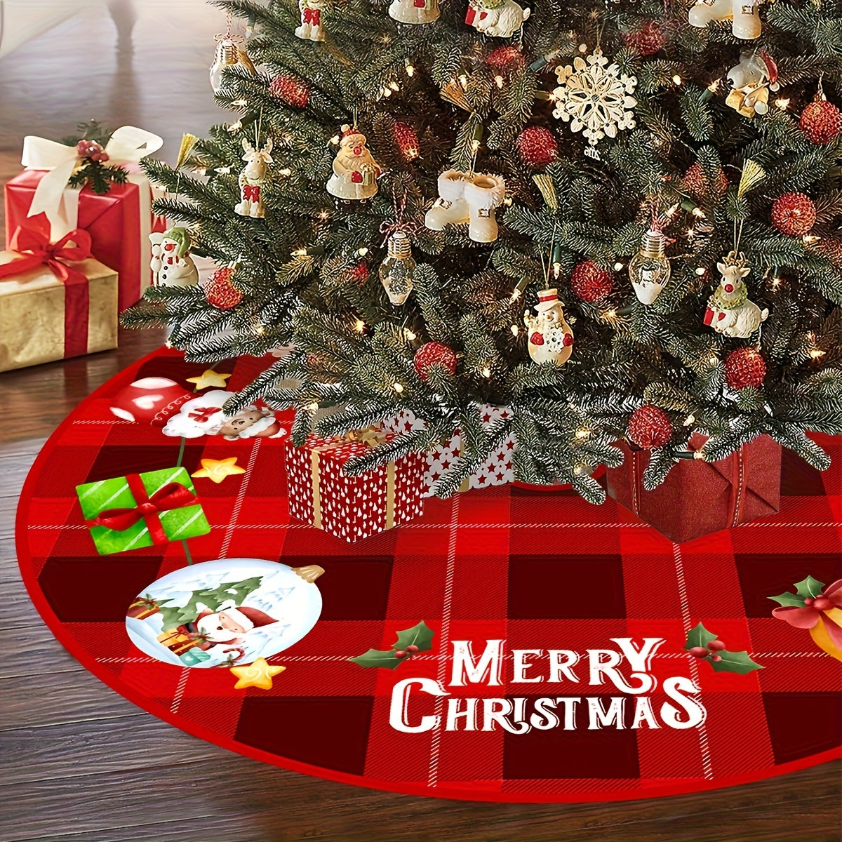 Tree Skirt Christmas | Tree and Plaid Print