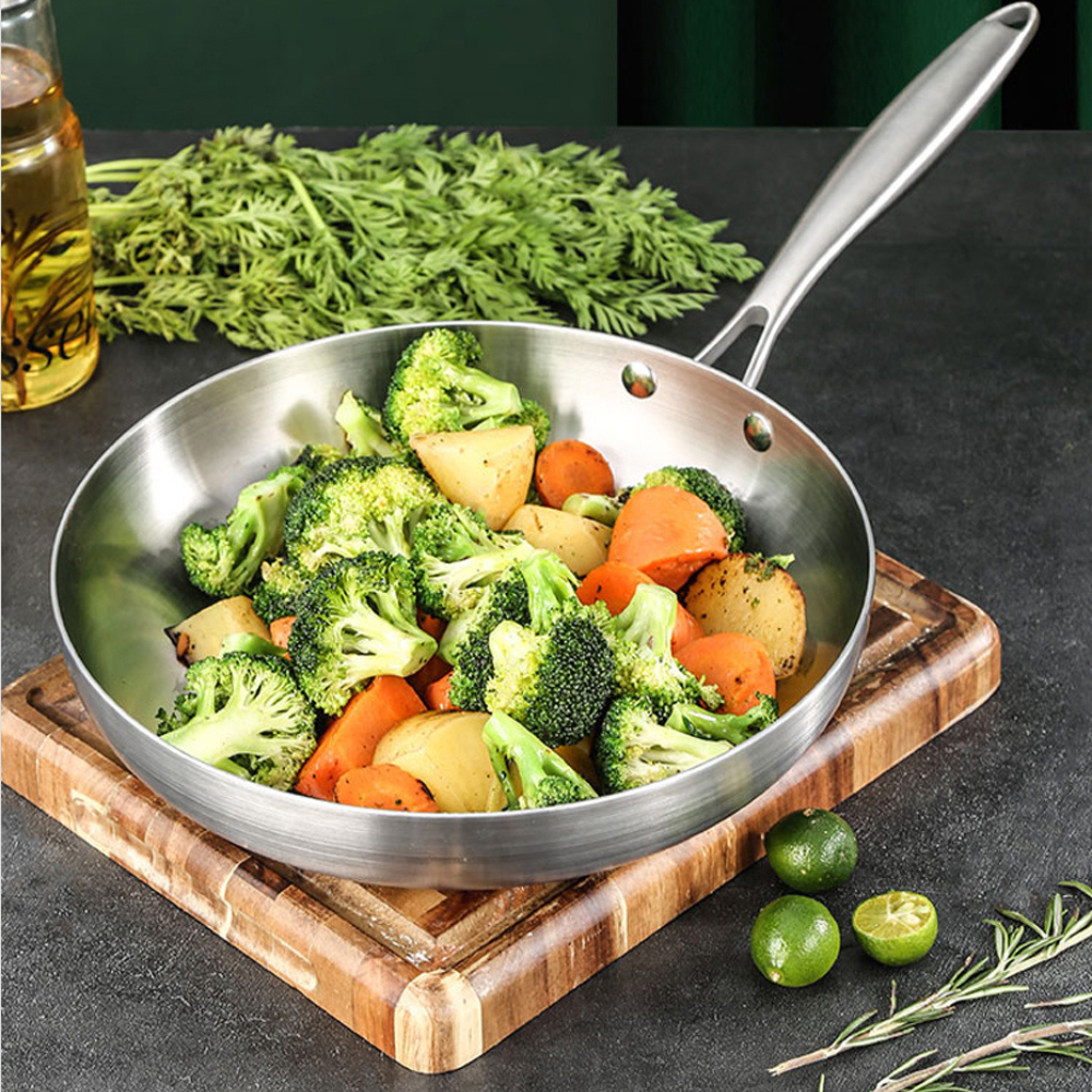 Uncoated Stainless Steel Frying Pan | Nonstick Cookware for Gas & Induction Stoves