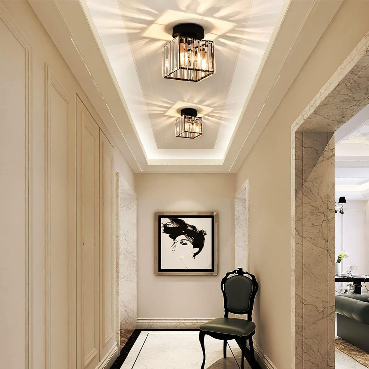 Hallway Modern Ceiling Light | Crystal Flush Mount