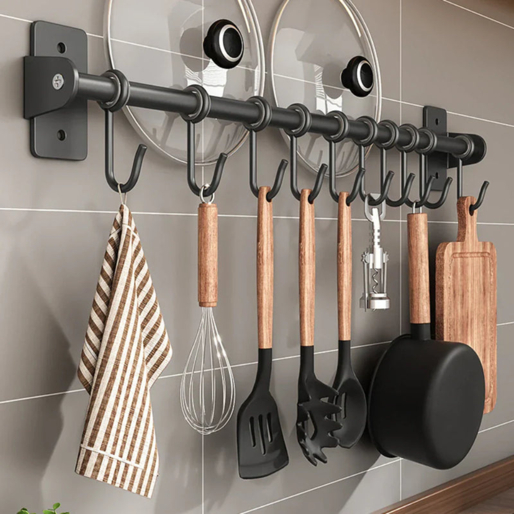 Kitchen Space-Saving Hook Rack | Modern Steel Utensil Organizer