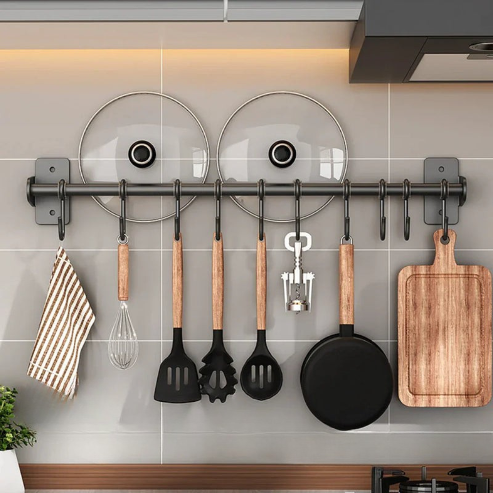 Kitchen Space-Saving Hook Rack | Modern Steel Utensil Organizer