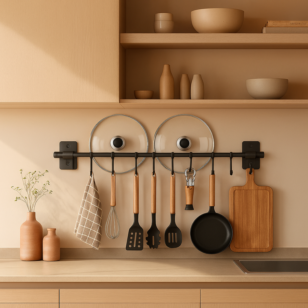 Kitchen Space-Saving Hook Rack | Modern Steel Utensil Organizer