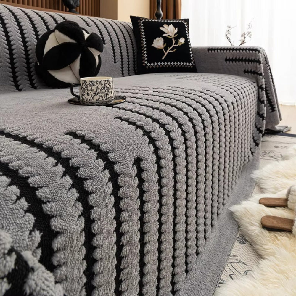 Living Room Plush Sofa Cover | Vintage Tufted Slipcover
