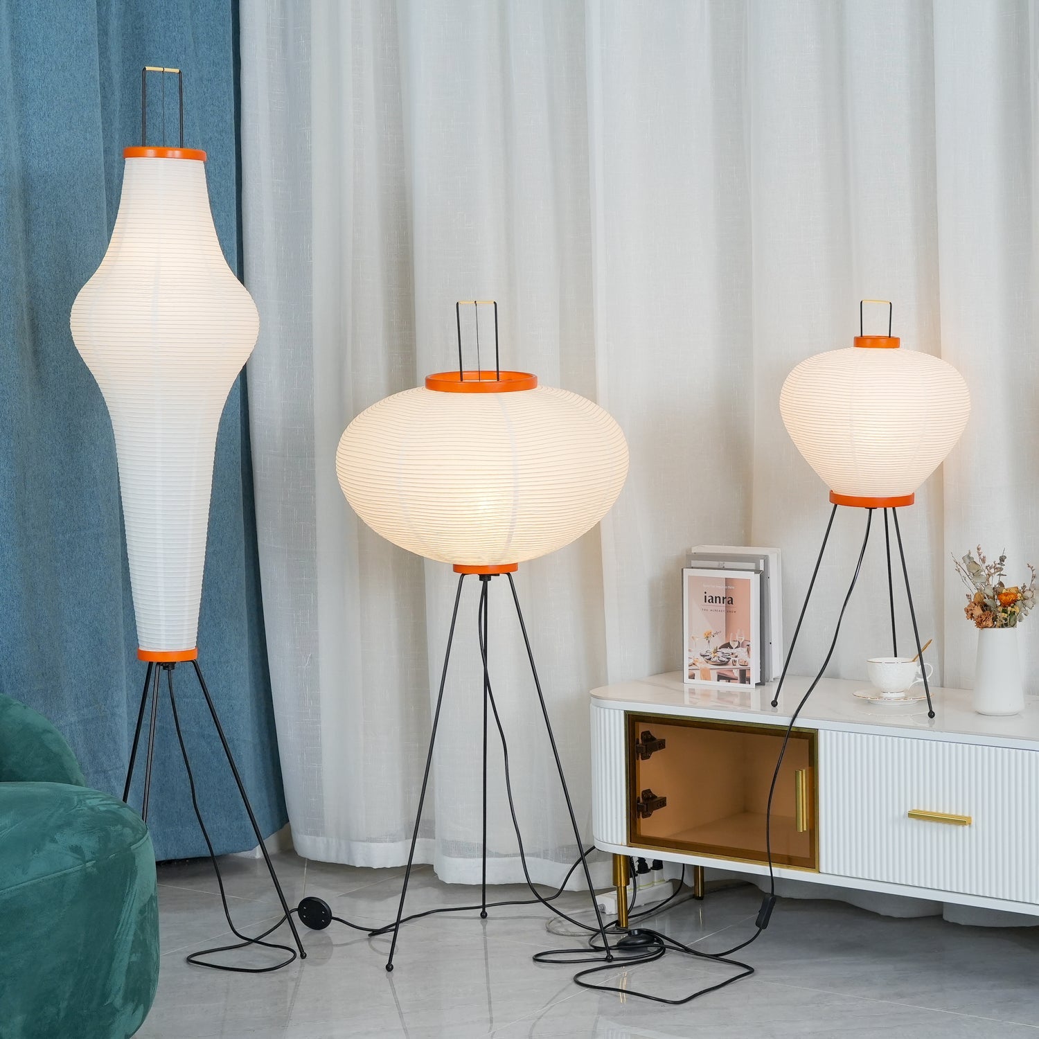 Floor Lamp | Tripod Lighting Fixture with Paper Shade