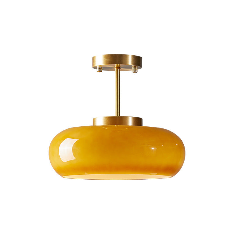 Living Room Modern Ceiling Light | Amber Glass Round