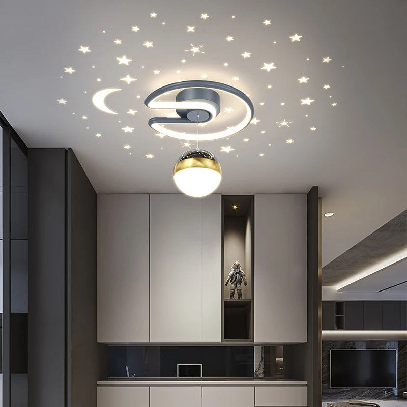 Dimmable LED Ceiling Light | Starry Sky Crescent Moon Fixture