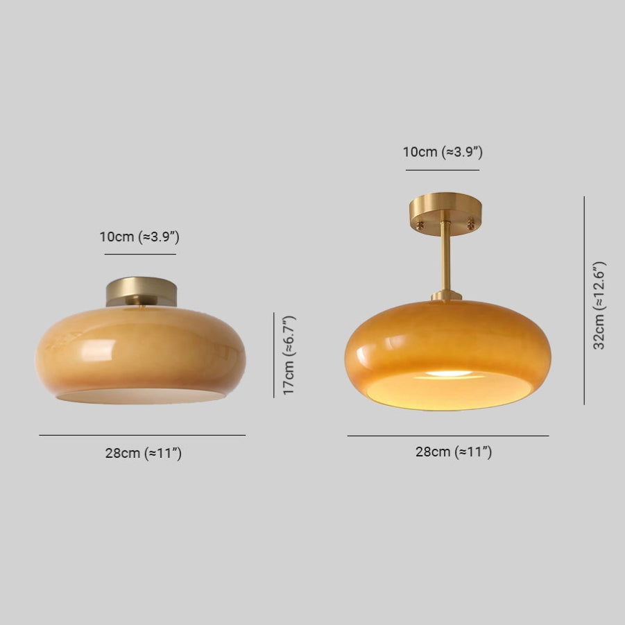 Living Room Modern Ceiling Light | Amber Glass Round