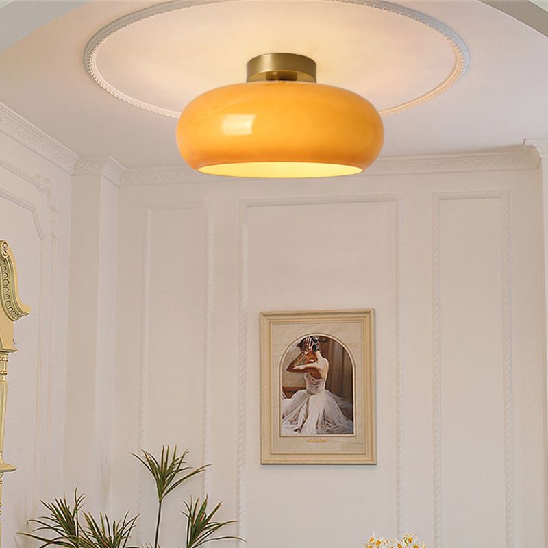 Living Room Modern Ceiling Light | Amber Glass Round