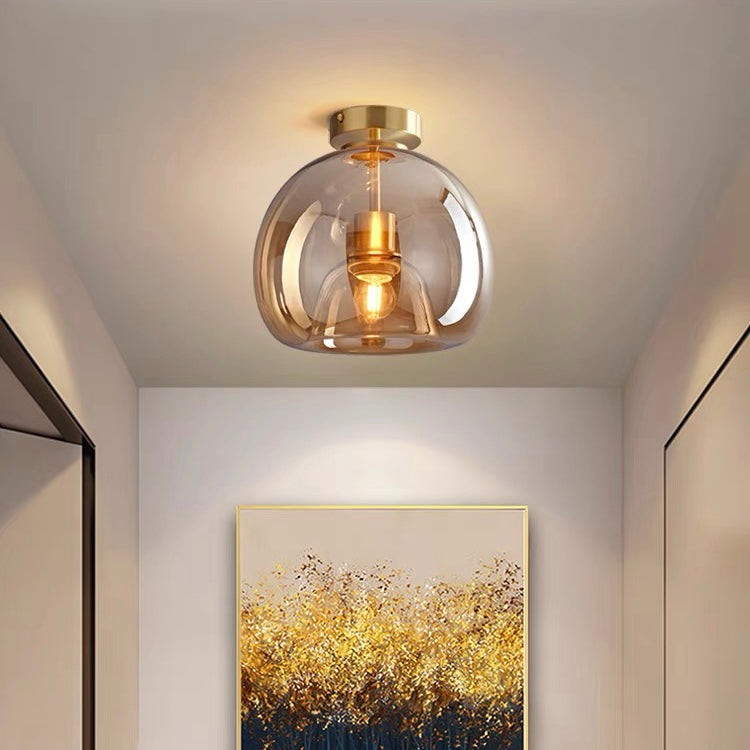 Hallway Modern Ceiling Light | Copper Glass Globe