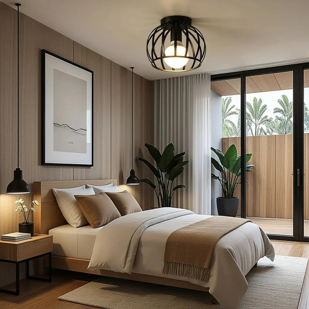 Hallway Vintage Ceiling Lights | Industrial Cage Flush Mount