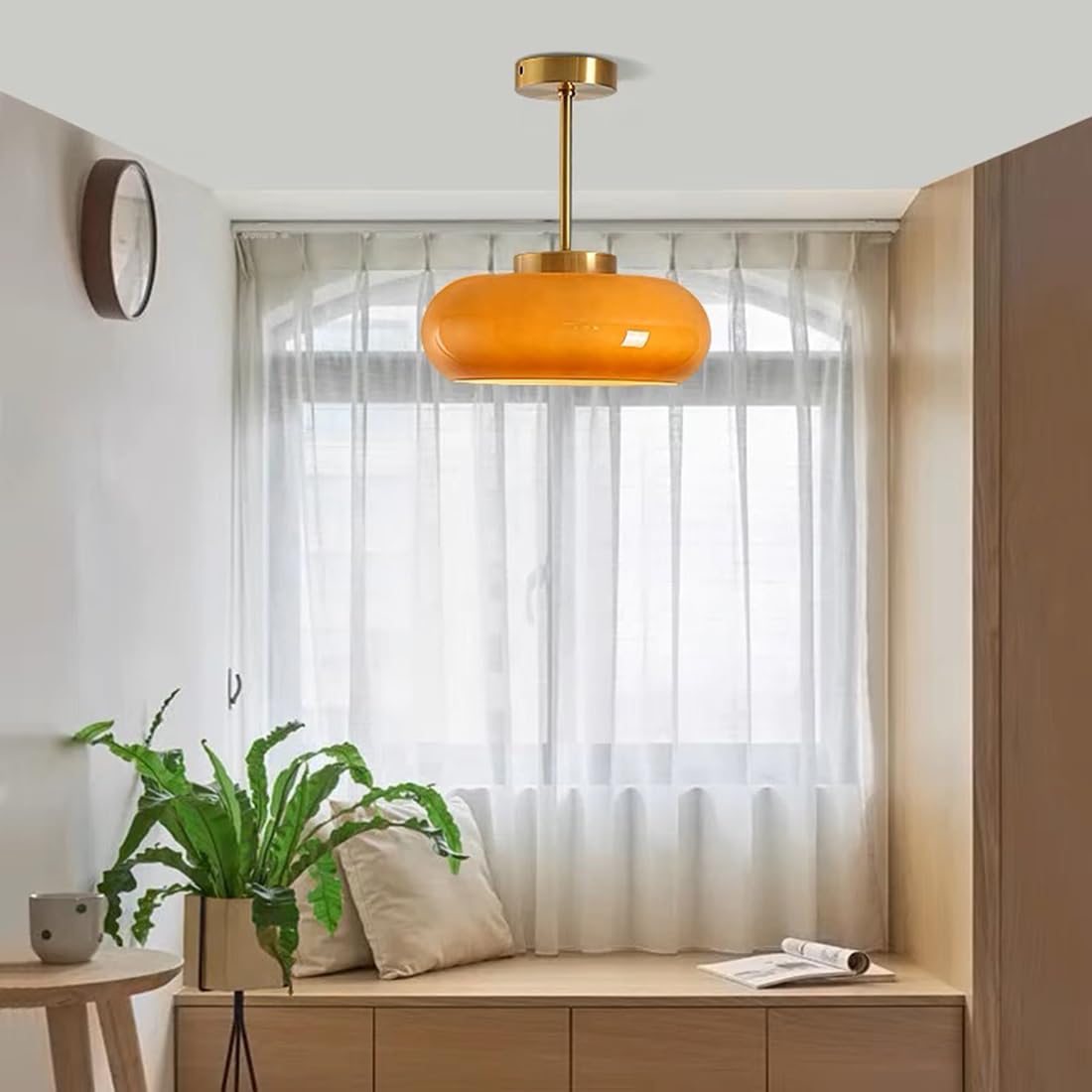 Living Room Modern Ceiling Light | Amber Glass Round