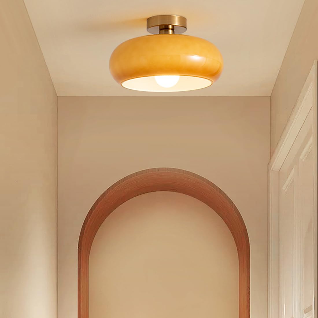 Living Room Modern Ceiling Light | Amber Glass Round