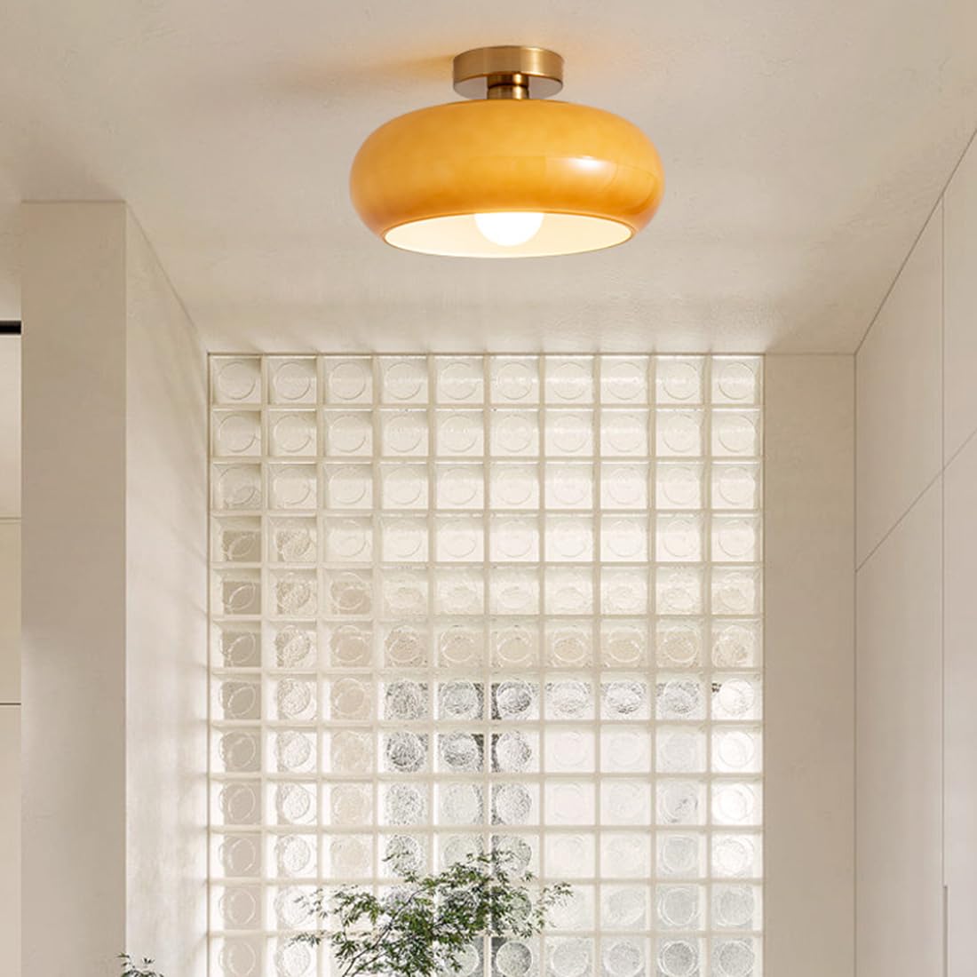 Living Room Modern Ceiling Light | Amber Glass Round