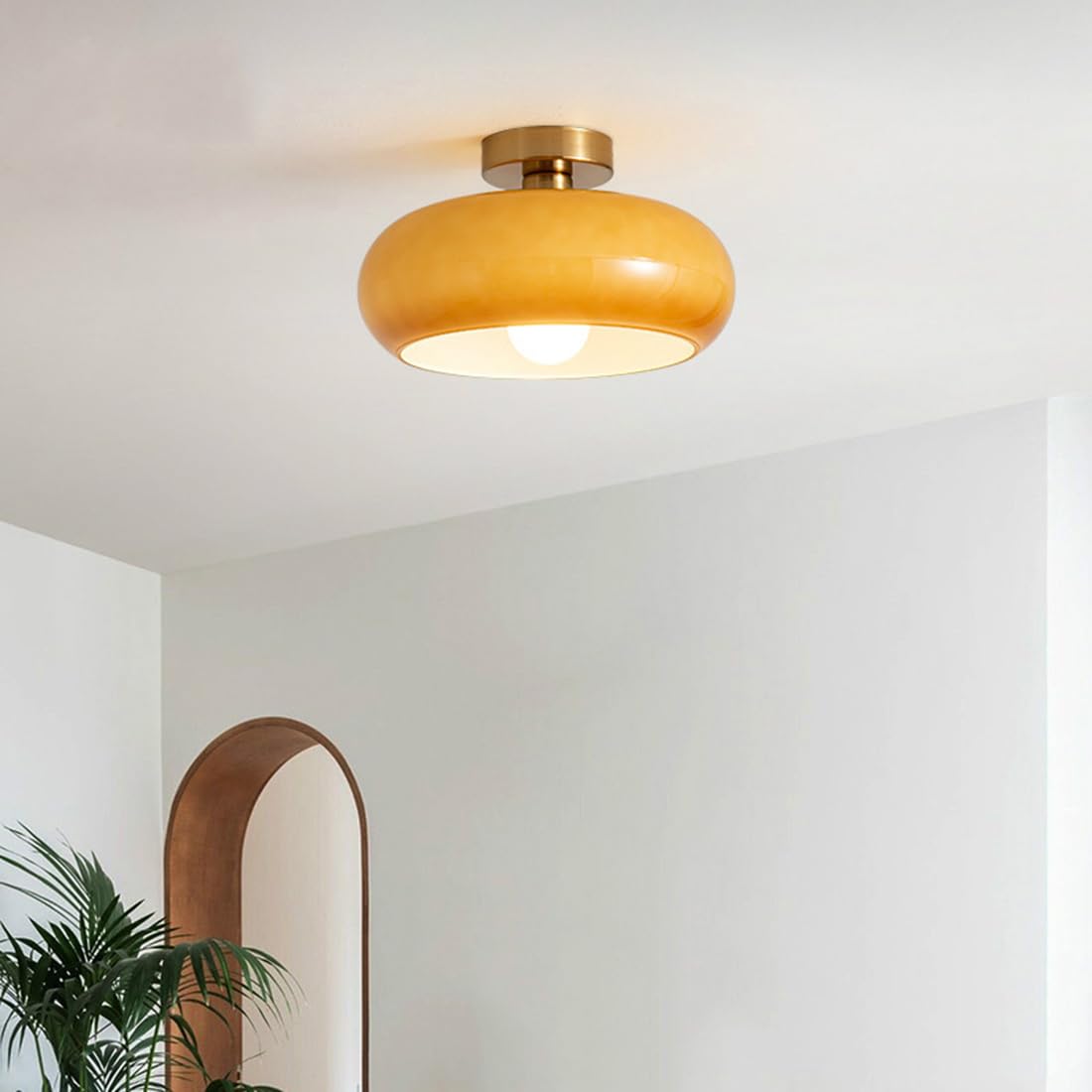 Living Room Modern Ceiling Light | Amber Glass Round