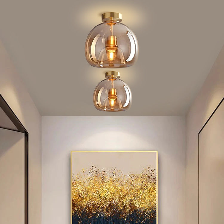 Hallway Modern Ceiling Light | Copper Glass Globe
