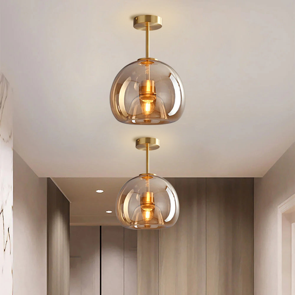 Hallway Modern Ceiling Light | Copper Glass Globe