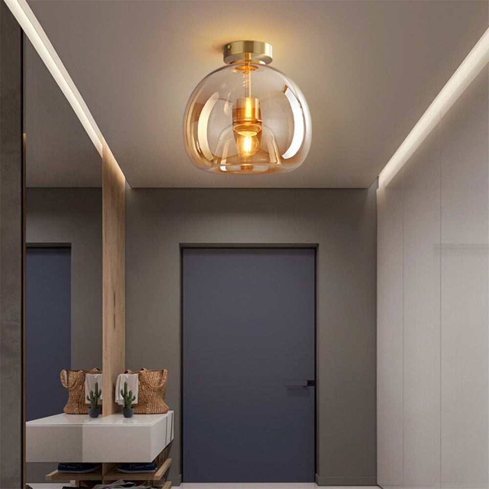 Hallway Modern Ceiling Light | Copper Glass Globe