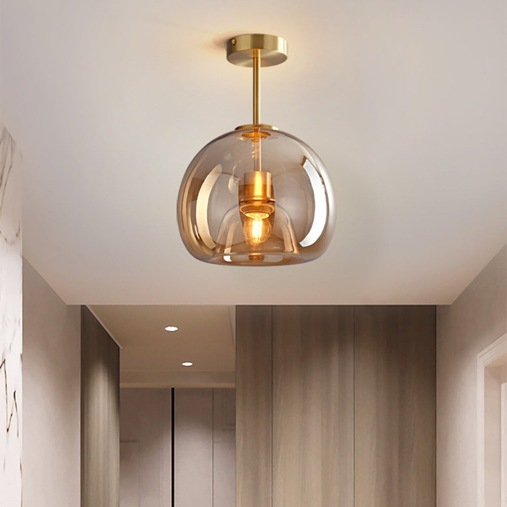 Hallway Modern Ceiling Light | Copper Glass Globe