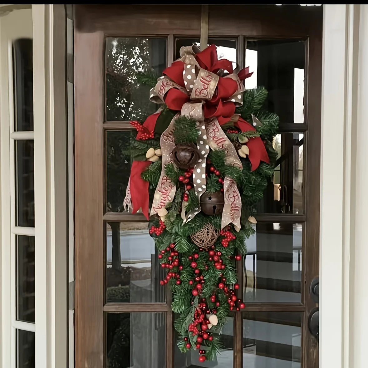 Christmas Wreath | Red Ribbon Bell Decor