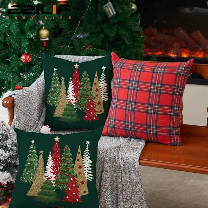 Cushion Christmas Covers | Tree and Plaid Design