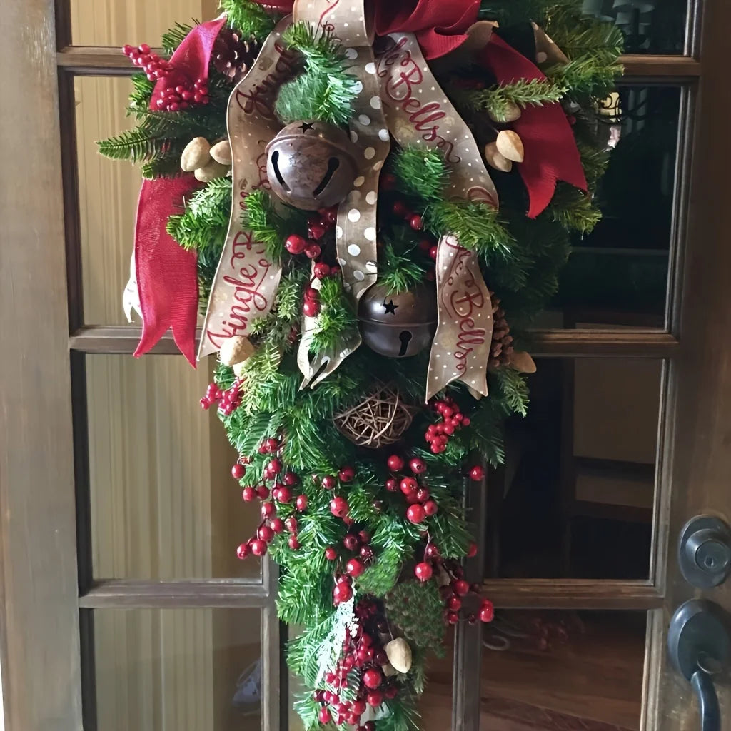Christmas Wreath | Red Ribbon Bell Decor