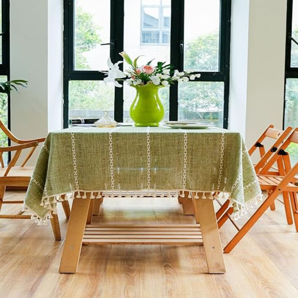 Dining Room Elegant Tablecloth | Striped Design with Tassel Lace