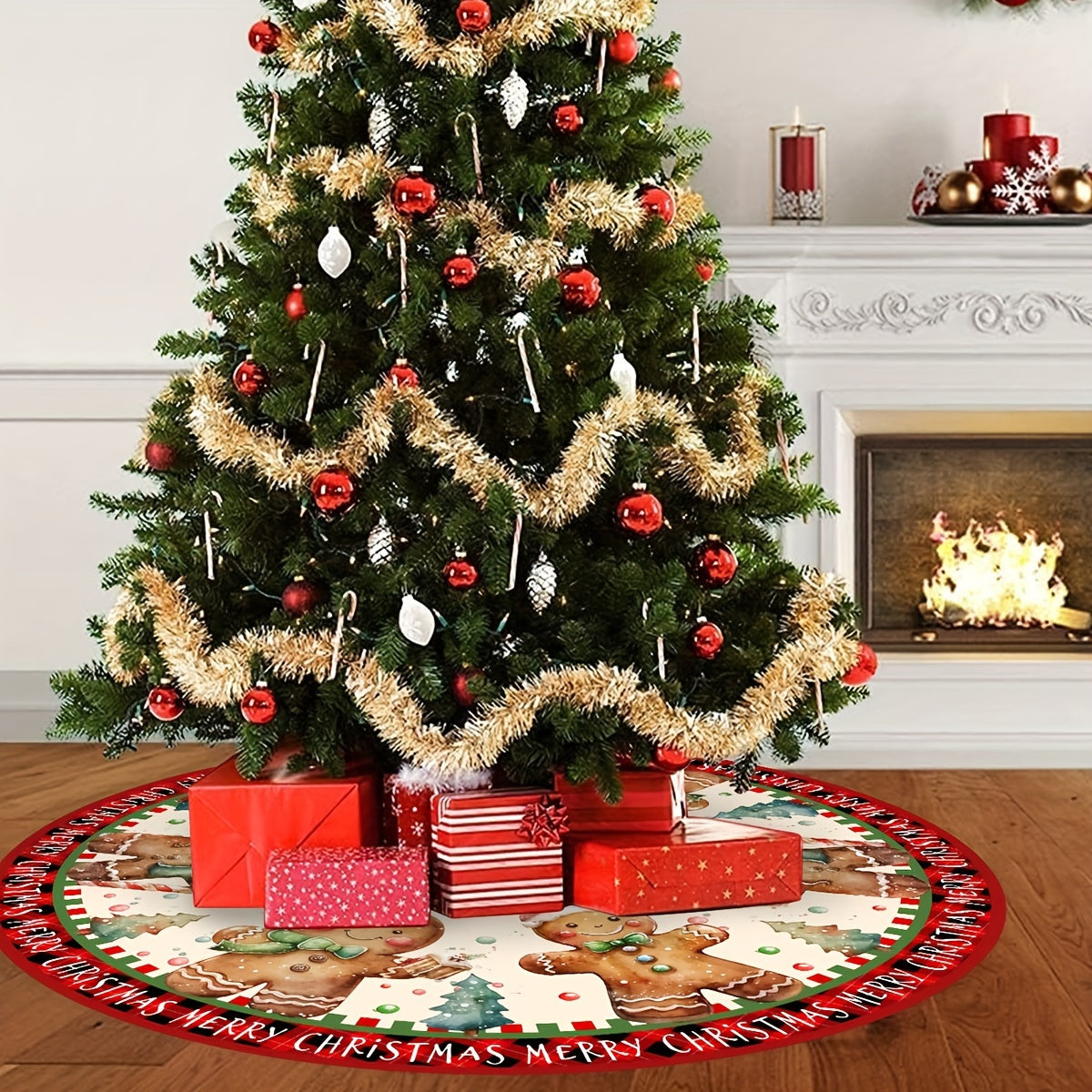 Tree Skirt Christmas | Gingerbread & Tree Print