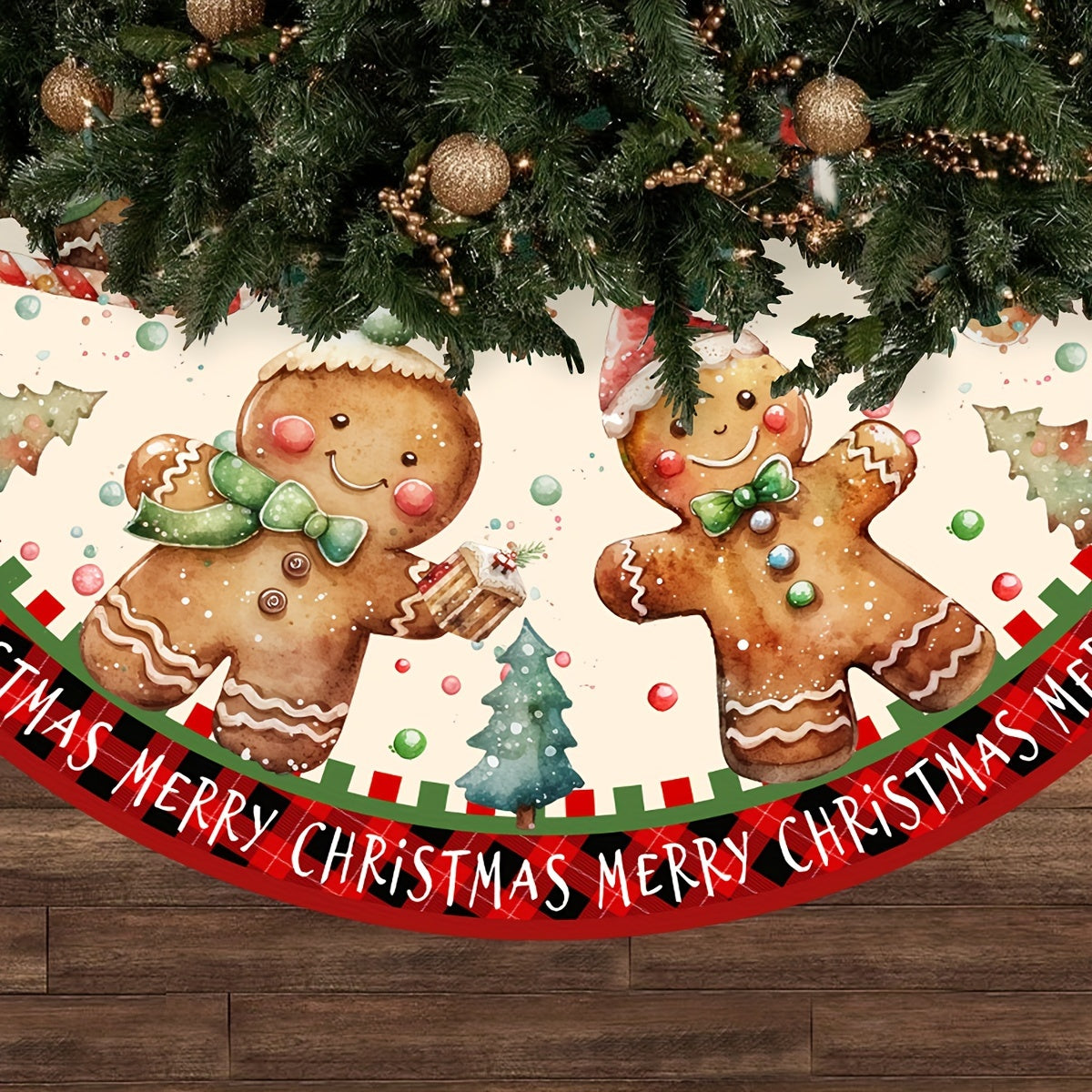 Tree Skirt Christmas | Gingerbread & Tree Print