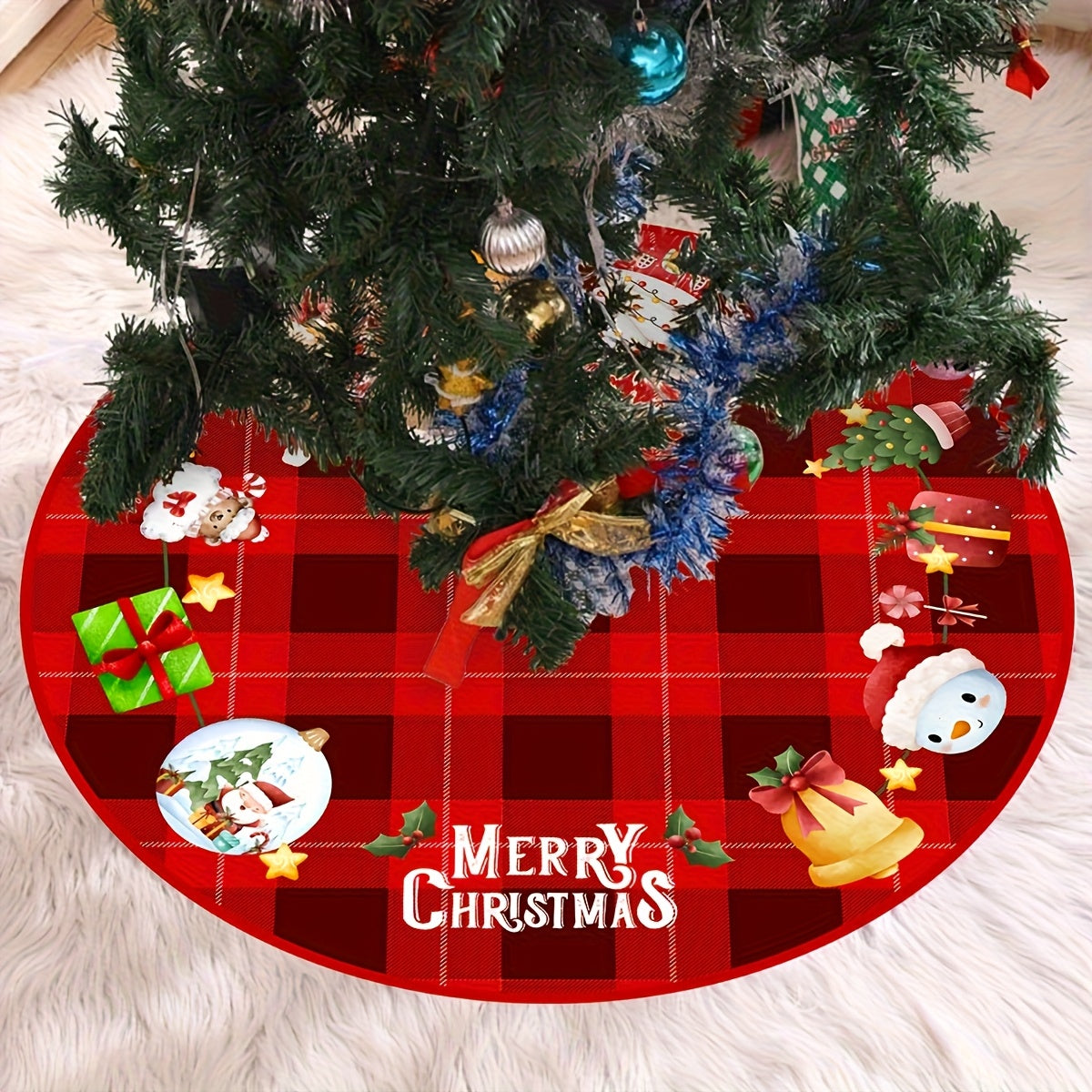 Tree Skirt Christmas | Tree and Plaid Print