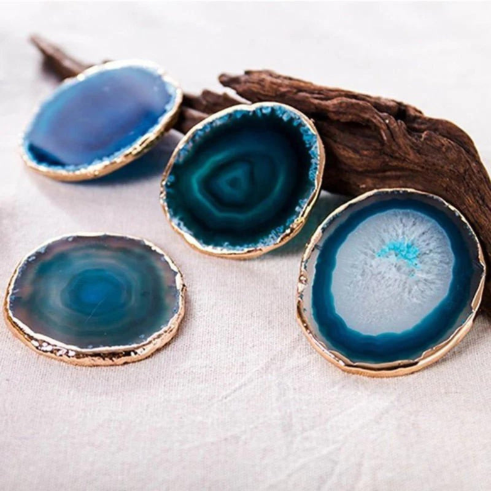 Living Room Elegant Coaster Set | Unique Blue Agate Design