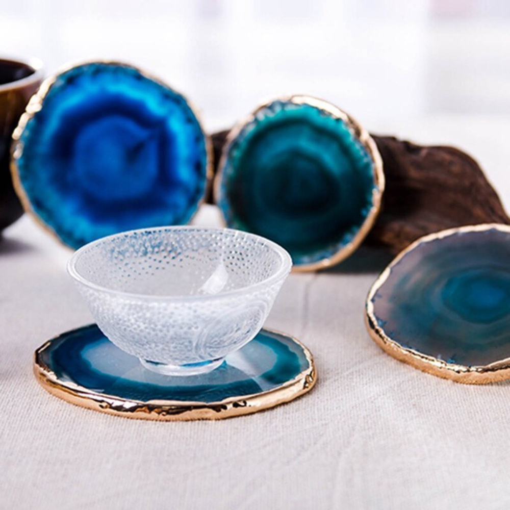 Living Room Elegant Coaster Set | Unique Blue Agate Design