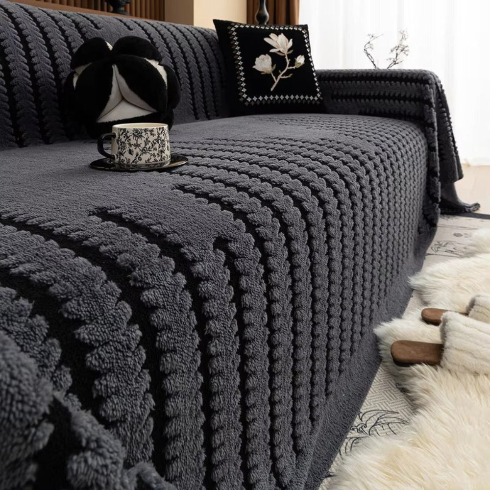 Living Room Plush Sofa Cover | Vintage Tufted Slipcover