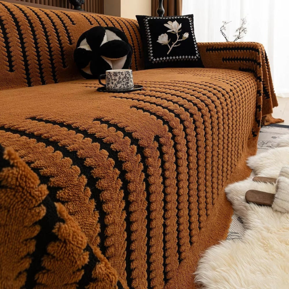 Living Room Plush Sofa Cover | Vintage Tufted Slipcover