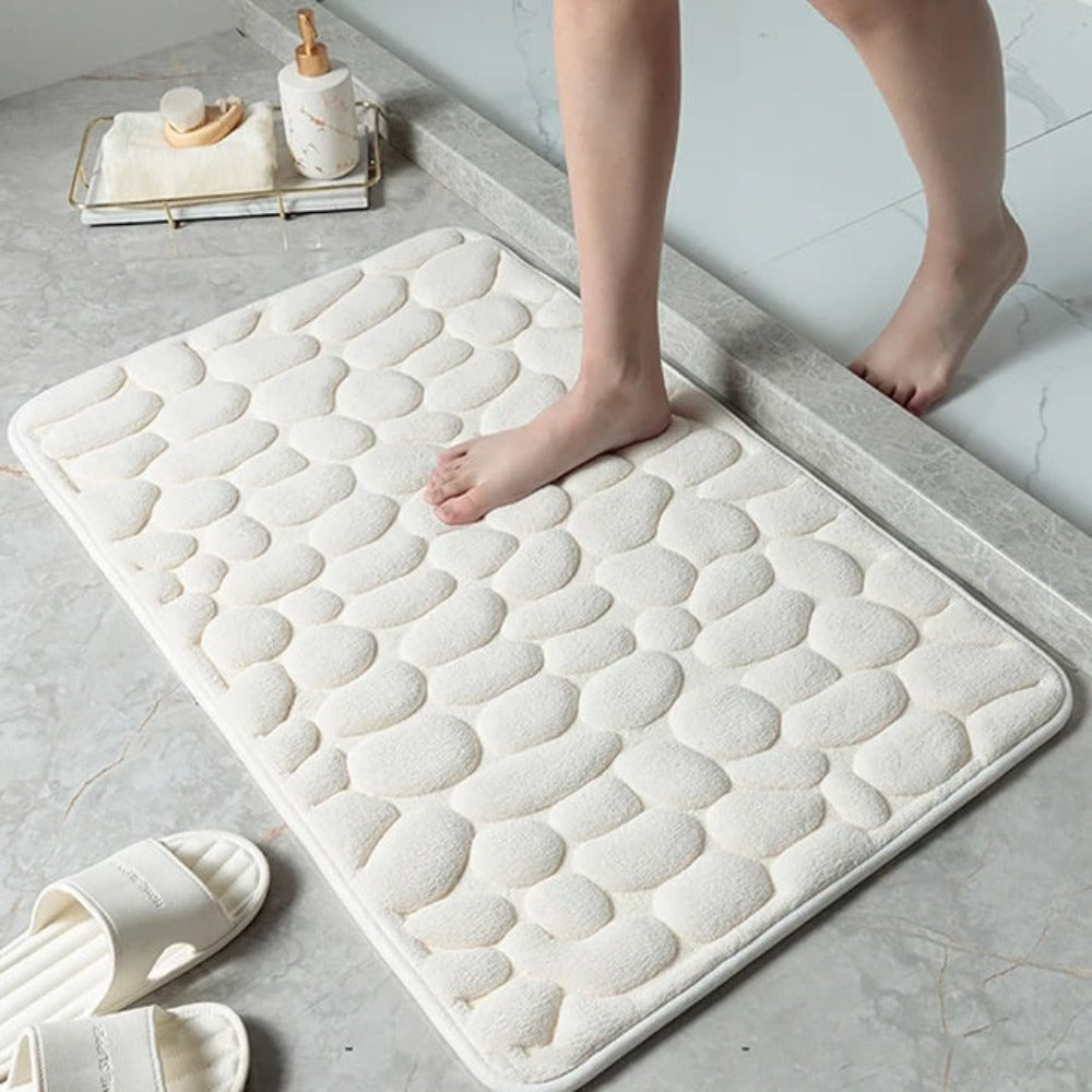 Bathroom Plush Non-Slip Bath Mat | Cobblestone Embossed Design