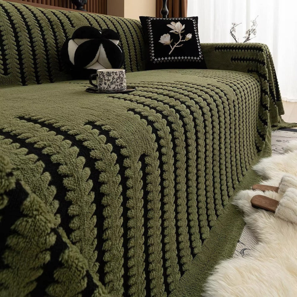 Living Room Plush Sofa Cover | Vintage Tufted Slipcover