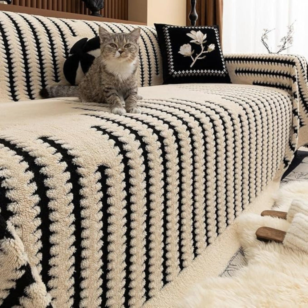 Living Room Plush Sofa Cover | Vintage Tufted Slipcover