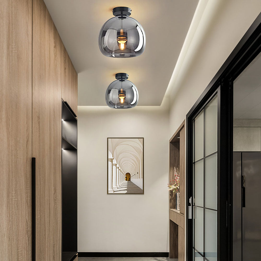 Hallway Modern Ceiling Light | Copper Glass Globe