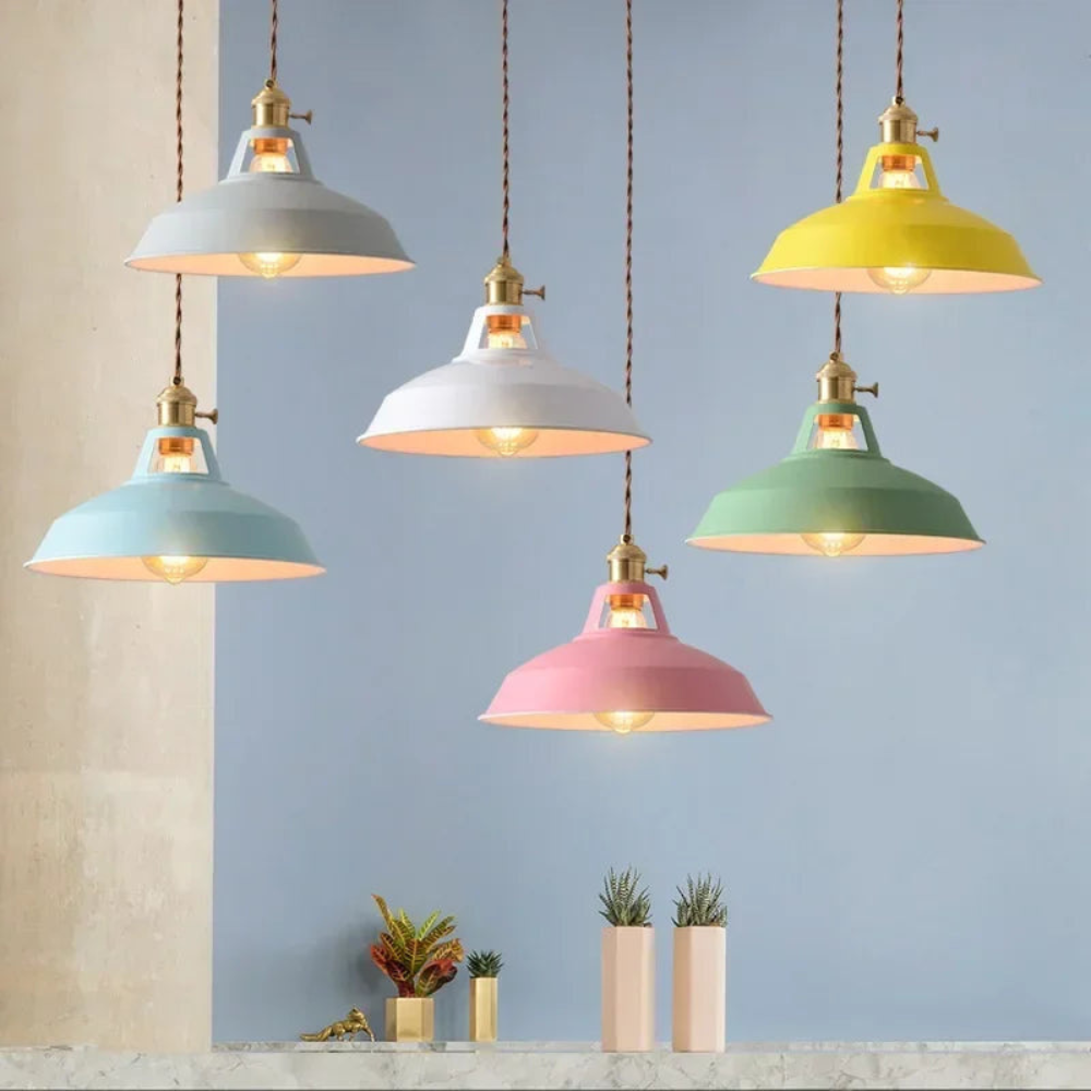 Retro Industrial Pendant Light | Colorful Ceiling Fixture for Kitchen or Dining Room Decor