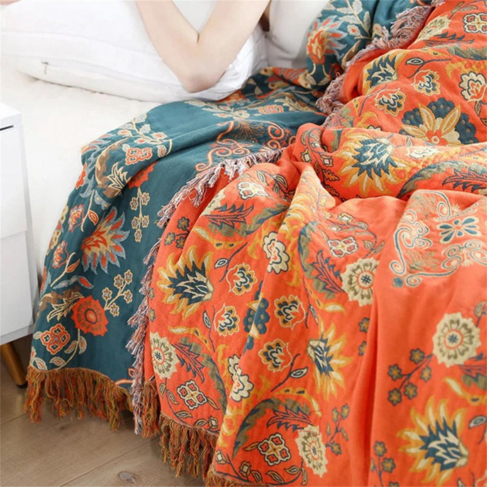 Living Room Vintage Floral Throw Blanket | Reversible Design