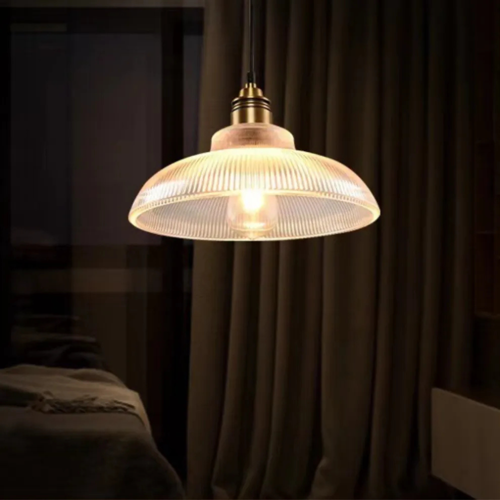 Retro Pendant Light with Ribbed Shade | Vintage Hanging Lamp for Dining & Living Room