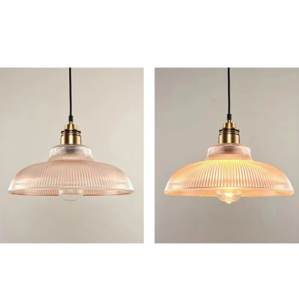 Retro Pendant Light with Ribbed Shade | Vintage Hanging Lamp for Dining & Living Room