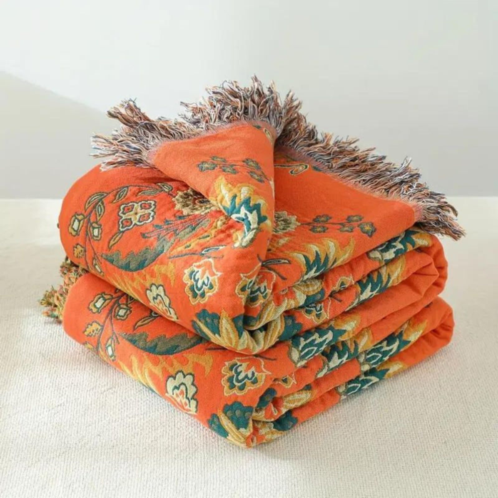 Living Room Vintage Floral Throw Blanket | Reversible Design