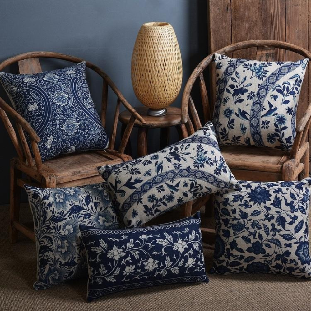 Living Room Elegant Cushion Cover | Traditional Chinese Porcelain Design