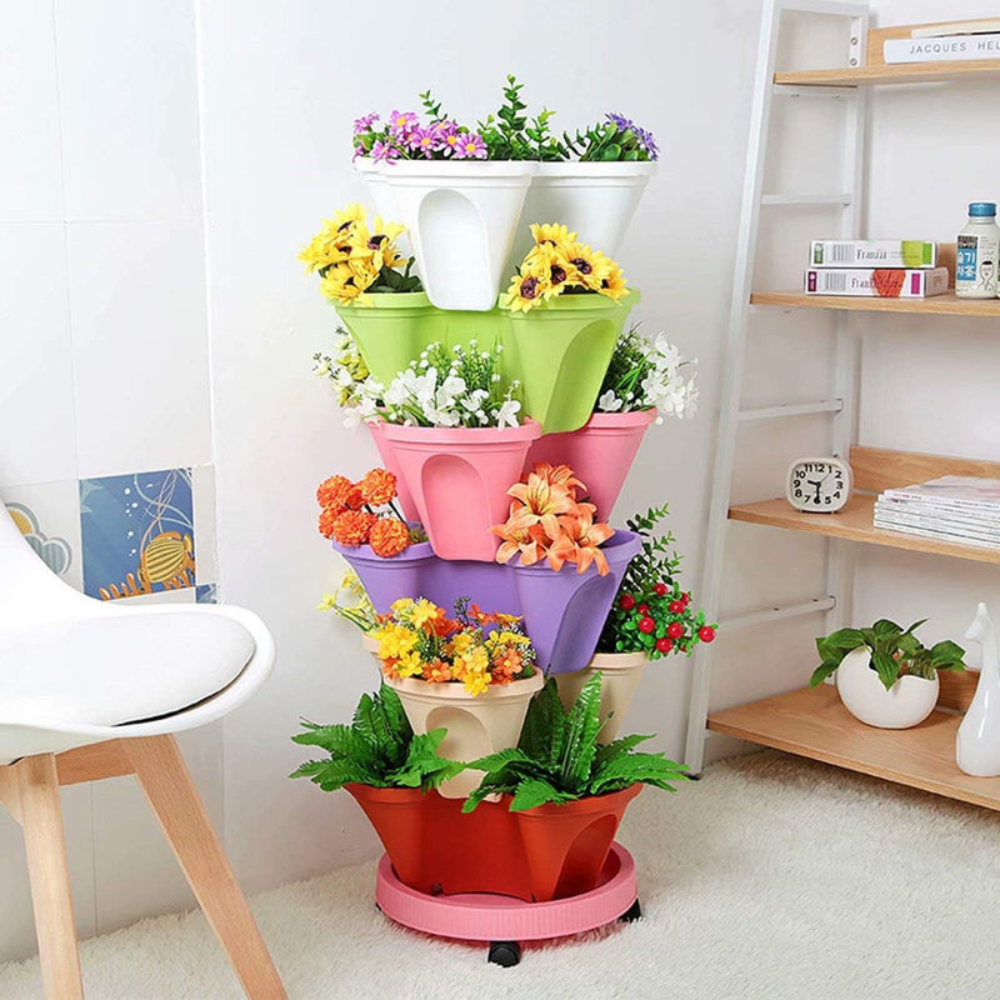 6-Tier Stackable Garden Tower | Vertical Space-Saving Planter for Outdoor & Indoor Use