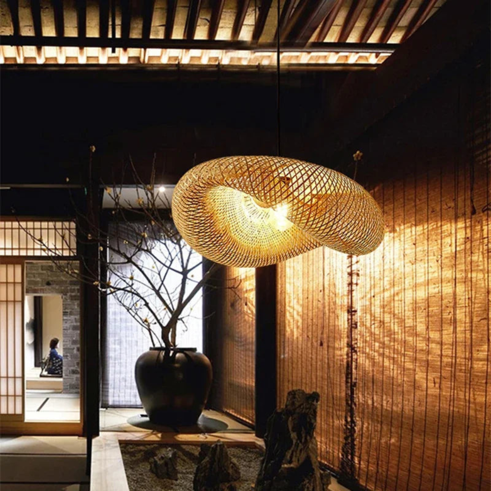 Woven Pendant Light for Dining Room | Handwoven Ceiling Fixture for Home Decor