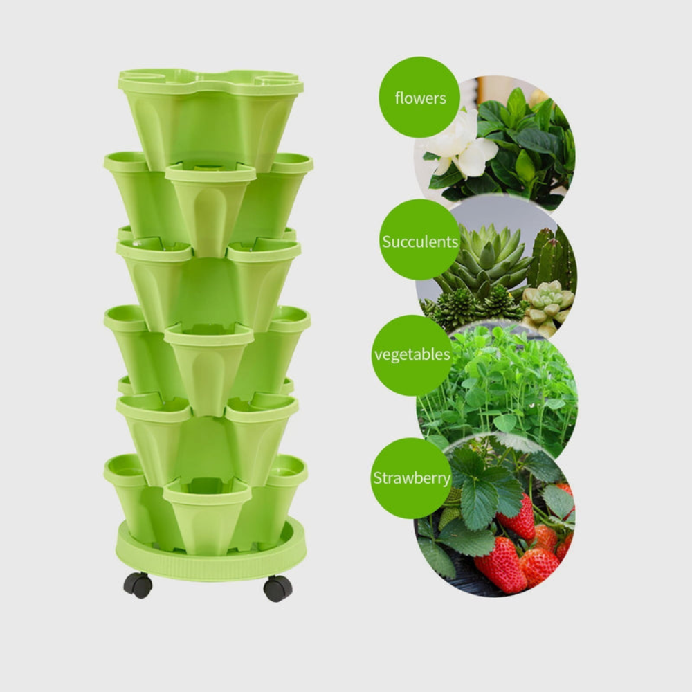 6-Tier Stackable Garden Tower | Vertical Space-Saving Planter for Outdoor & Indoor Use